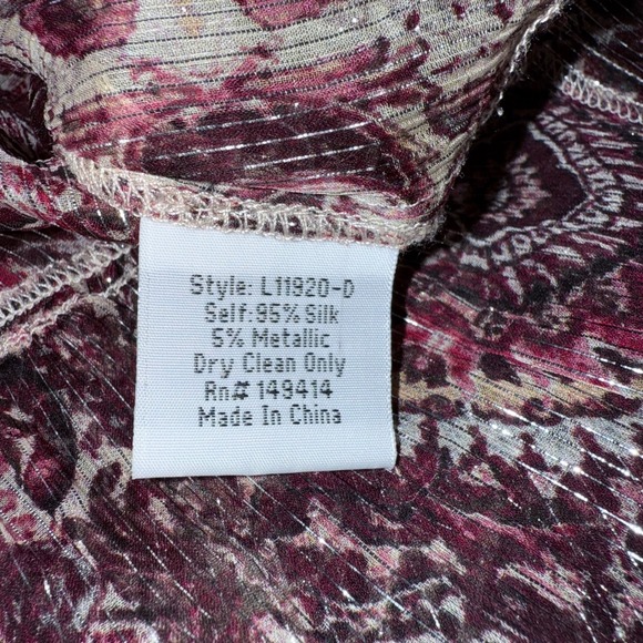 Johnny Was Jade Tunic Bilbao Paisley Sheer Metallic Silk Blend Boho XL Loose Fit - Picture 9 of 12